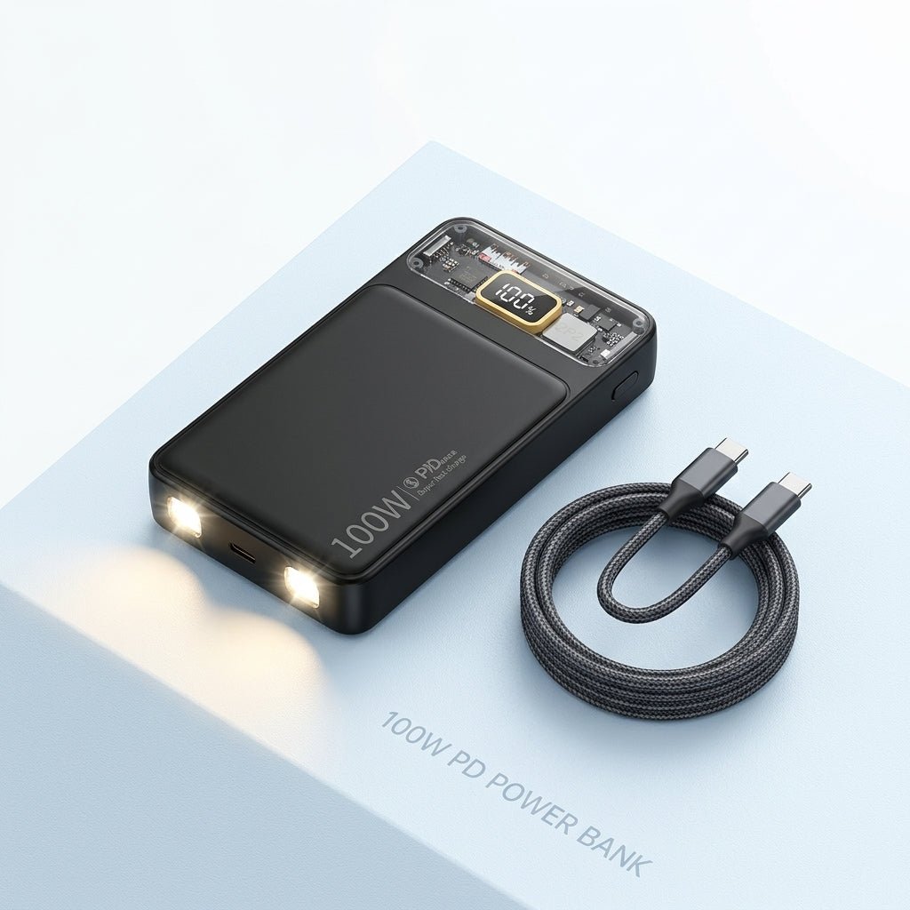 100W PD Super Fast Charging Power Bank — Digital Display, Dual LED Flashlight, USB - C & USB - A Output | Xccessories - Xccessories.pk