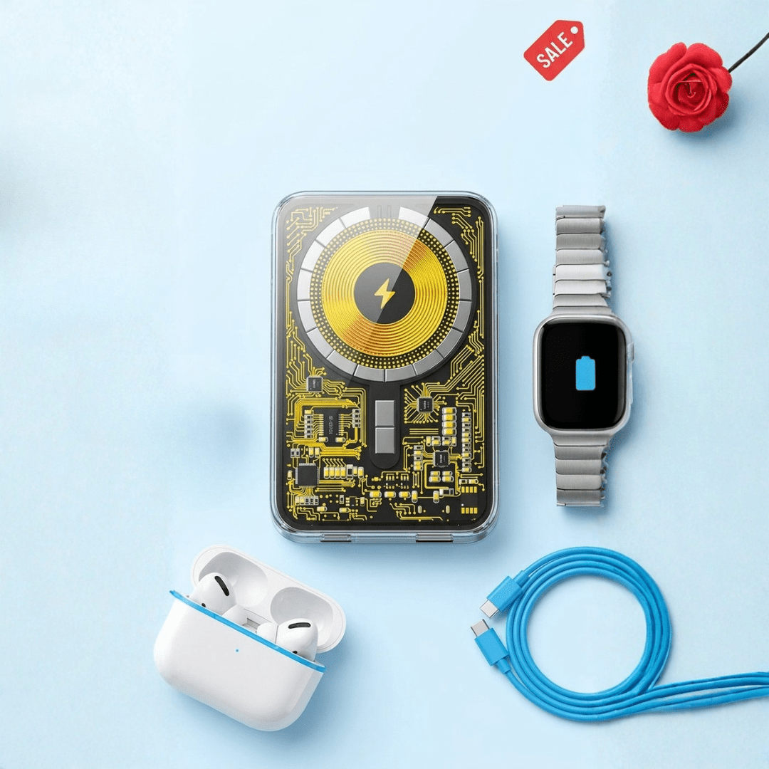 iPhone Wireless Power Bank 5000mAh Yellow — MagSafe Style | Slim | Qi Charging - Xccessories.pk