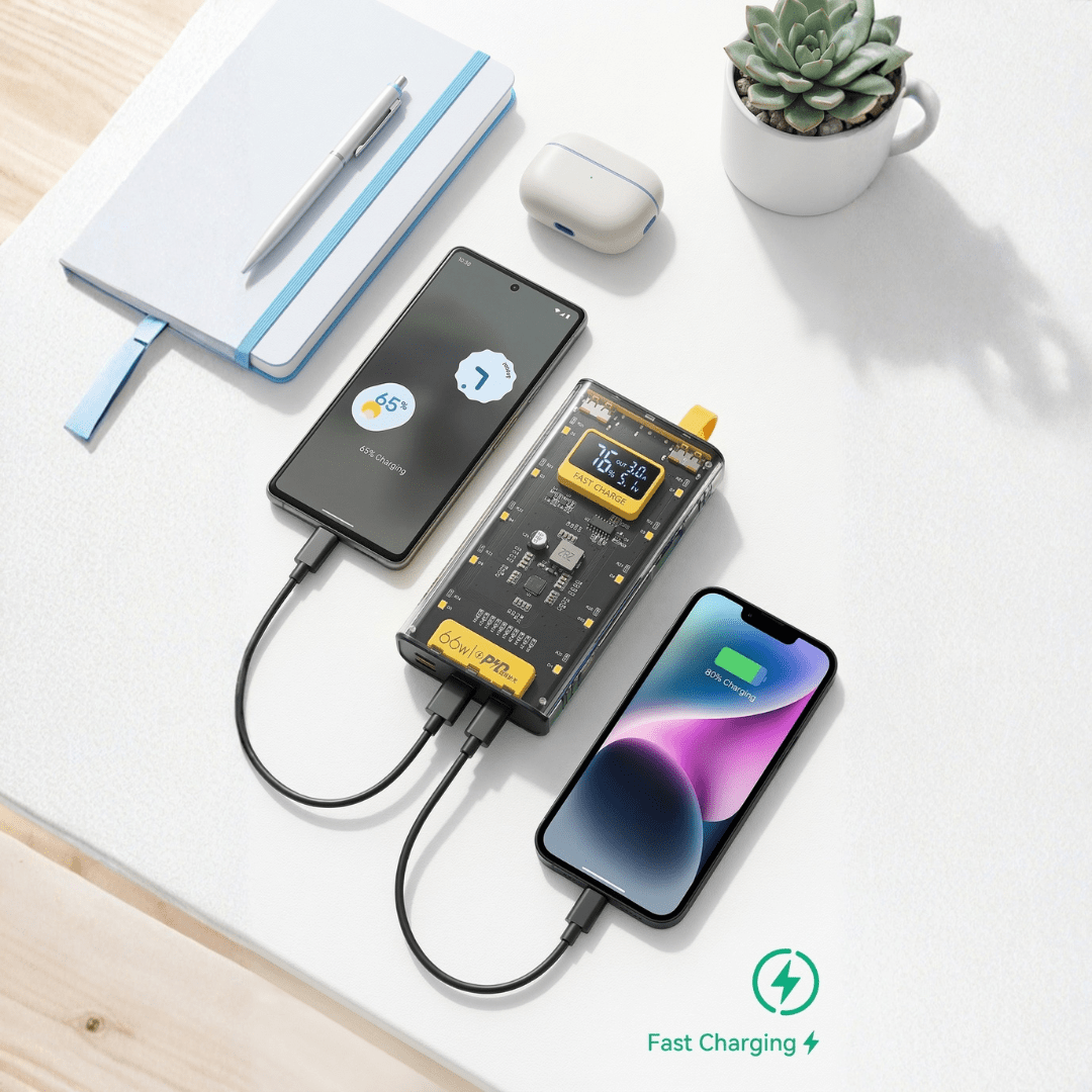 Transparent Power Bank 20000mAh + 4 Built - in Cables — See - Through | All Phones | No Cables Needed - Xccessories.pk